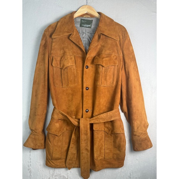 Phil Rosenblath Shreveport Other - Phil Rosenblath Vintage 70s Safari Suede Jacket Mens M Brown Excellent Belted